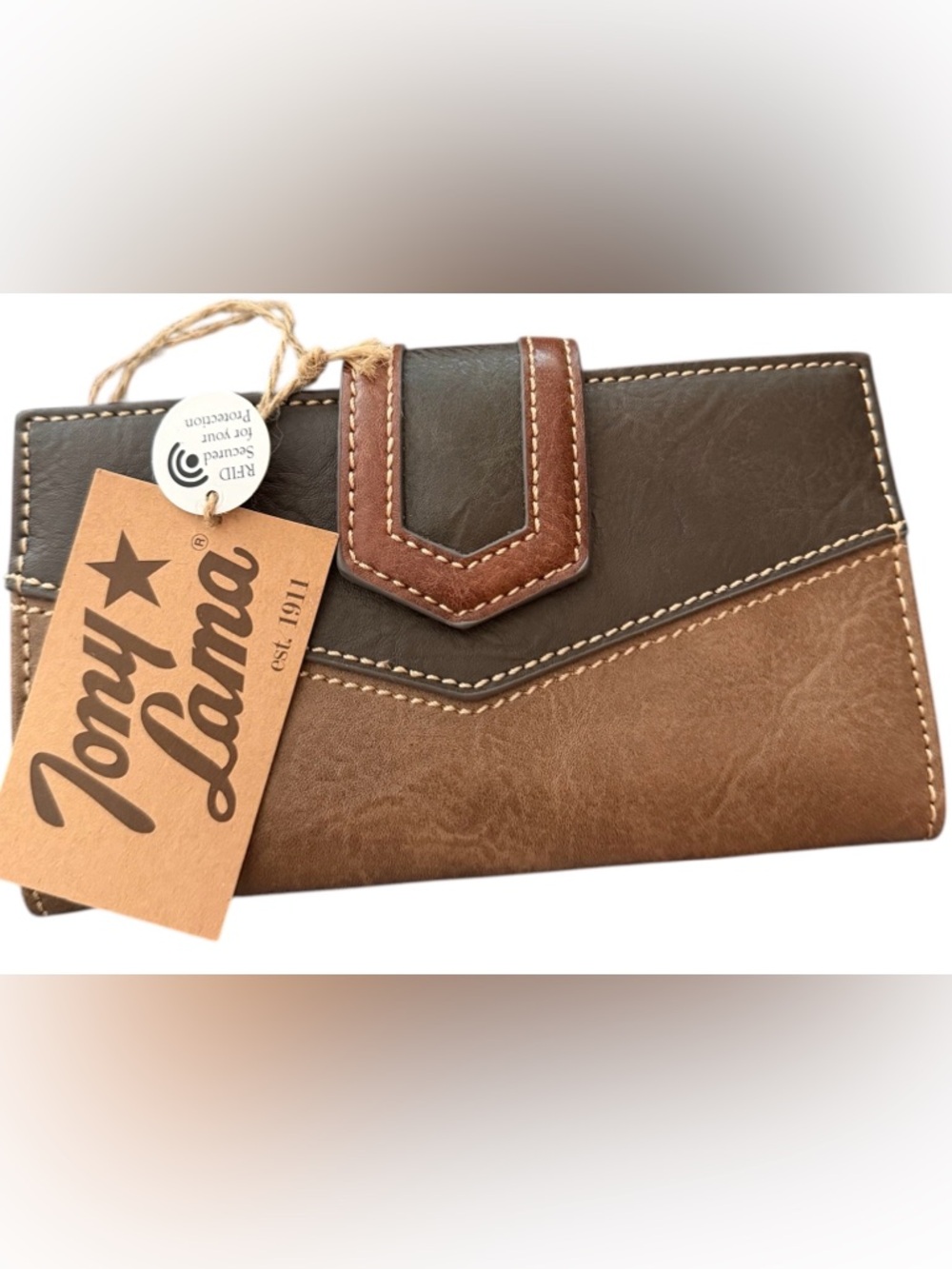Tony Lama Two-Tone Brown & Dark Brown Women's Wallet New RFID